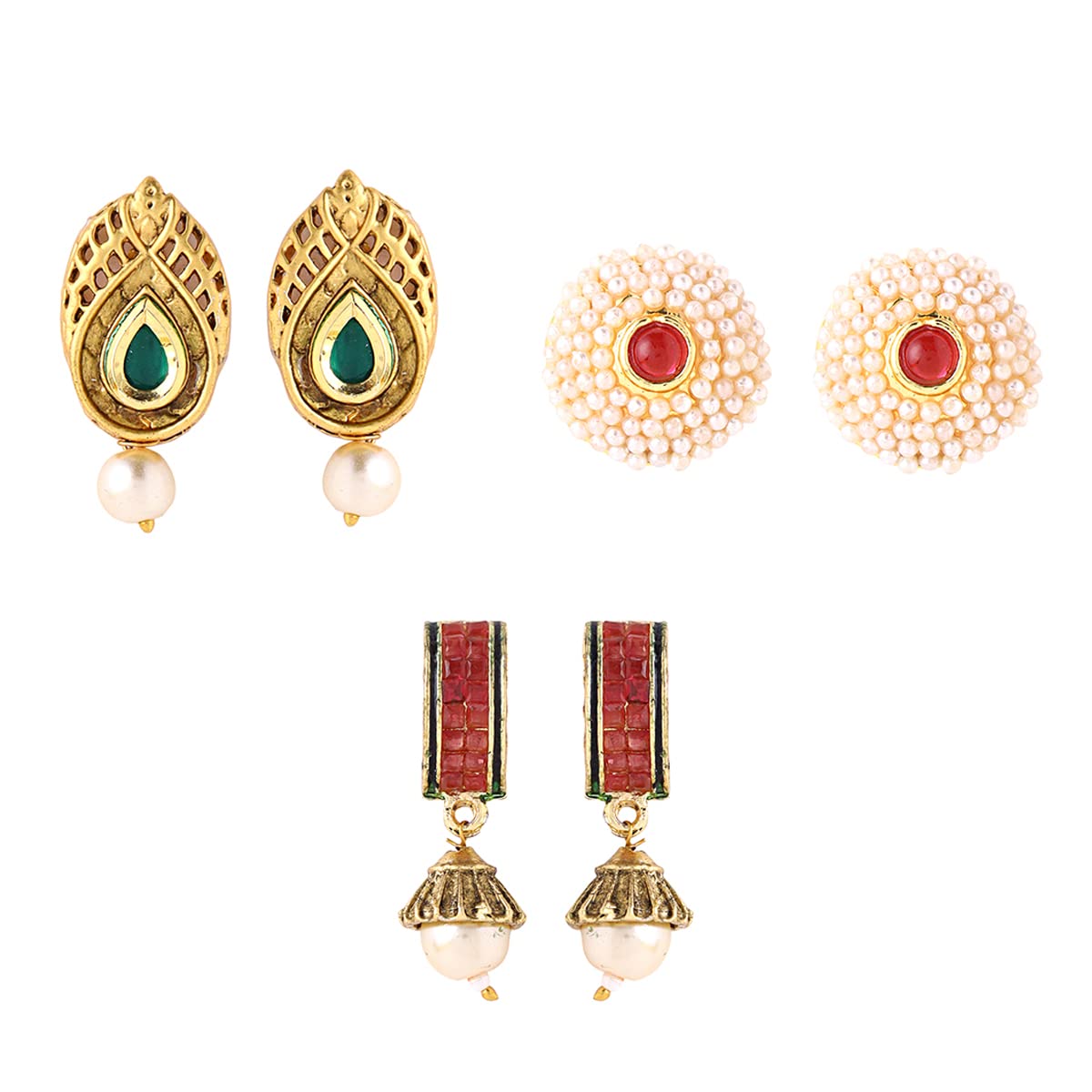 Yellow Chimes Earrings for Women and Girls Pearl Stud Earrings | Gold Plated 3 Pairs Combo of Pearl Earrings | Birthday Gift for girls and women Anniversary Gift for Wife