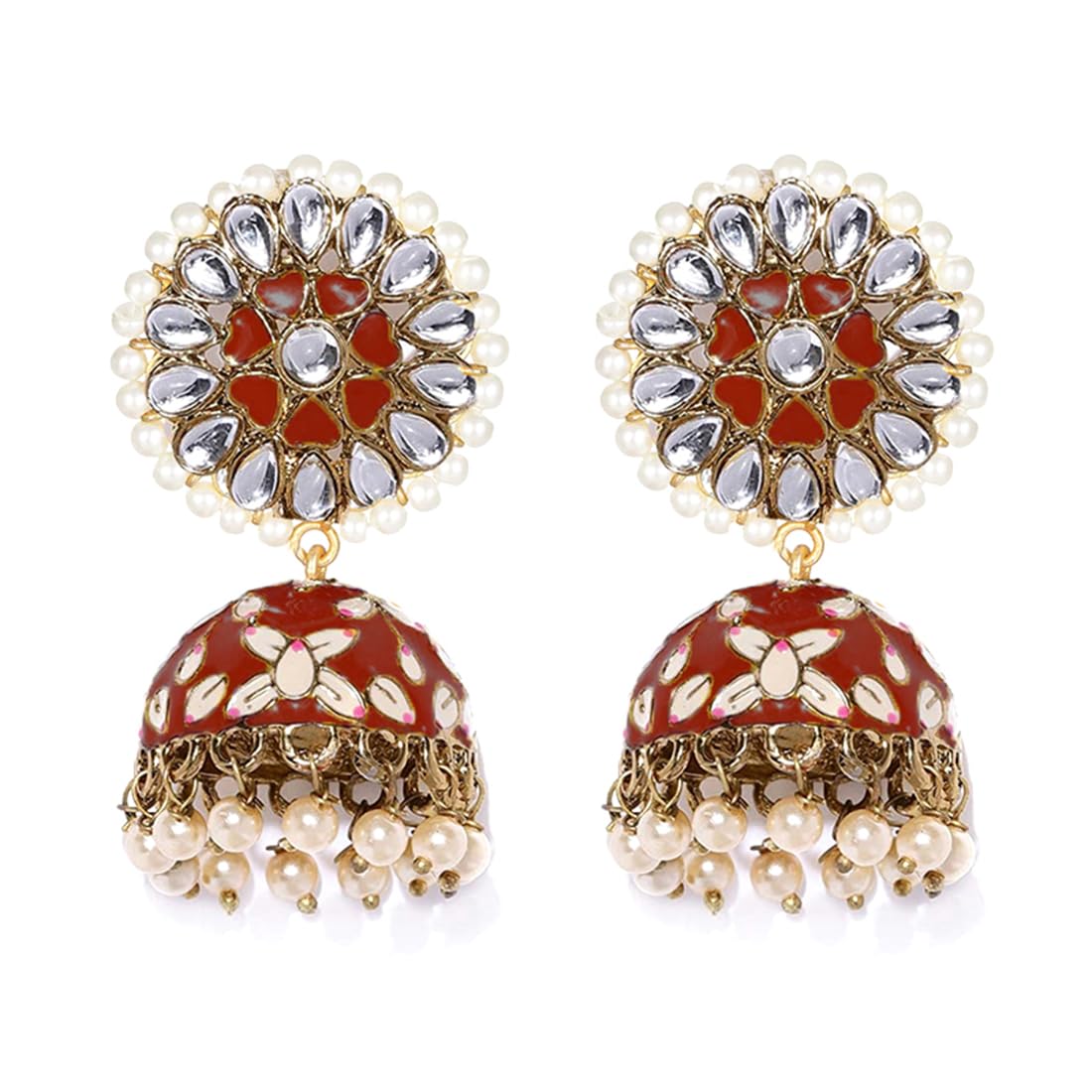 Kairangi Jhumka Earrings for Women Meenakari Jhumka Earrings Handcrafted Gold Toned Traditional Red Jhumka/Jhumki Earrings for Women and Girls