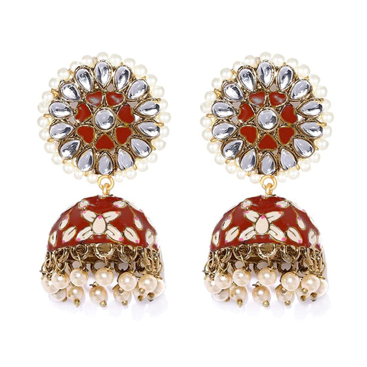 Kairangi Jhumka Earrings for Women Meenakari Jhumka Earrings Handcrafted Gold Toned Traditional Red Jhumka/Jhumki Earrings for Women and Girls