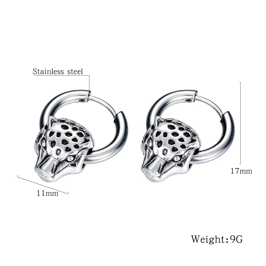 Yellow Chimes Elegant Latest Fashion Stainless Steel Leopard Head Design Silver Hoops Earrings for Men and Women, Medium (YCFJER-421HEAD-SL)