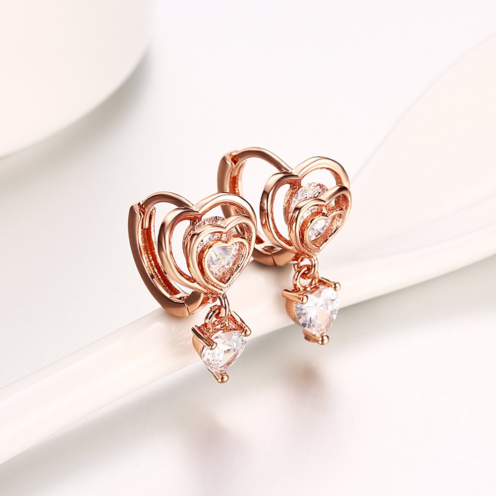 Yellow Chimes Earrings for Women and Girls Rosegold Crystal Hoops Earrings for Women | Rose Gold Plated Heart In Heart Hoop Earrings | Birthday Gift for girls and women Anniversary Gift for Wife