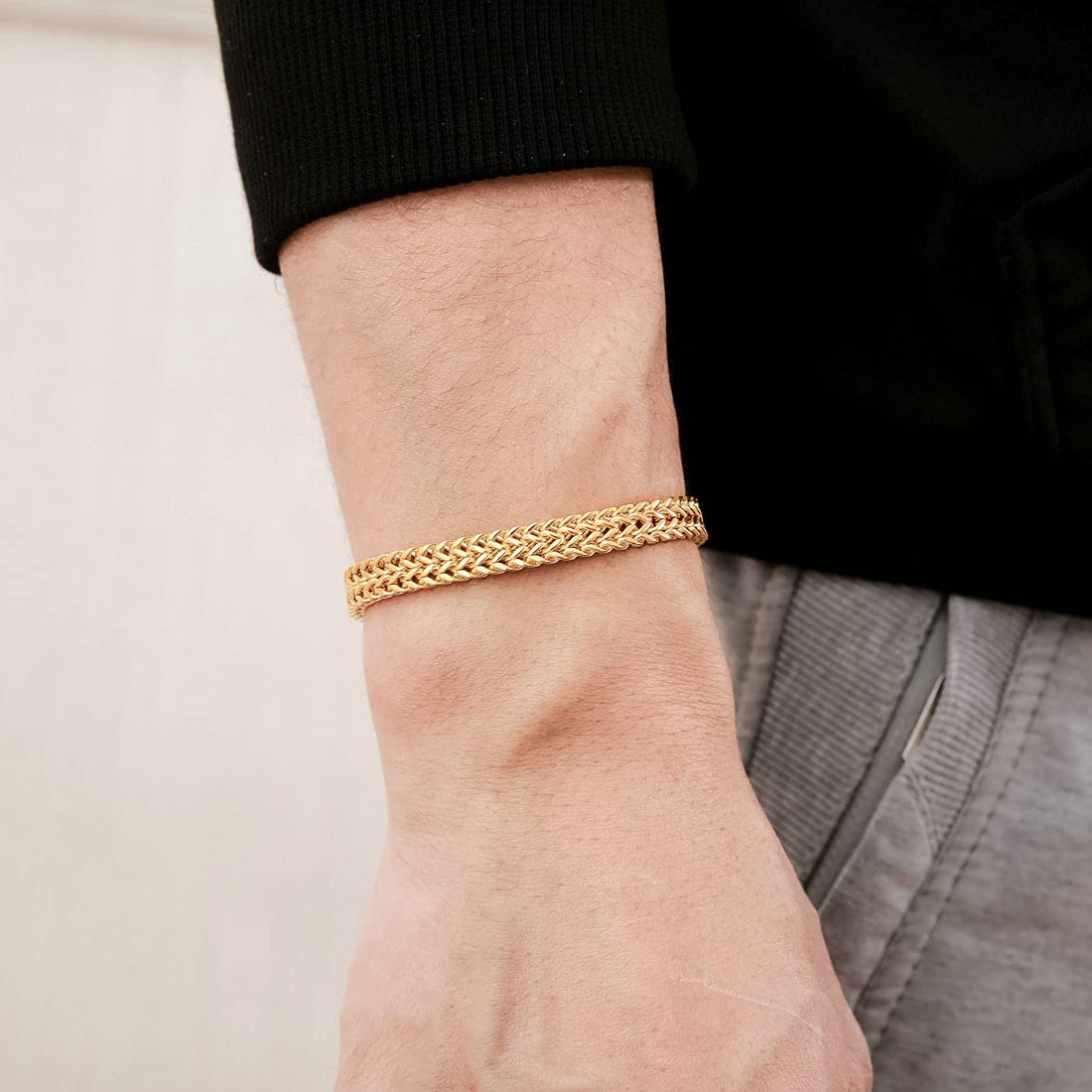 Yellow Chimes Bracelets for Men and Boys Fashion Gold Bracelet for Men | Gold Plated Stainless Steel Dual Link Chain Bracelet for Men | Birthday Gift for Men and Boys Anniversary Gift for Husband