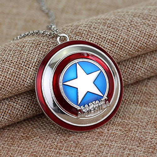 Airtick Stainless Steel Metal Unisex Marvel Avengers Captain America Star  Round Shape Shield Pendant Locket Necklace