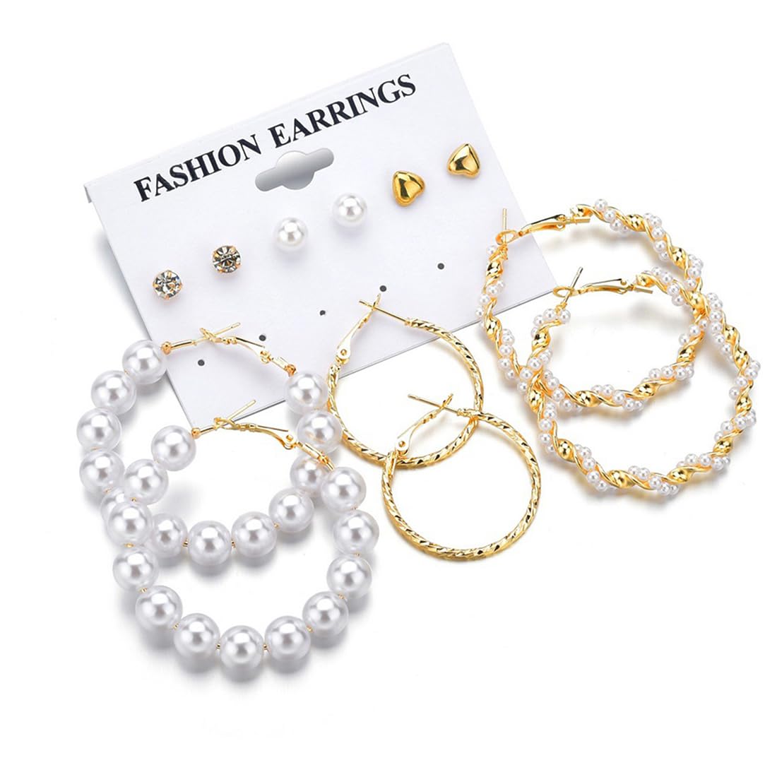 Yellow Chimes Earrings for Women and Girls Fashion White Pearl Hoops Set | Gold Plated Combo of 12 Pairs Stud Hoop Earring Set | Birthday Gift for girls and women Anniversary Gift for Wife