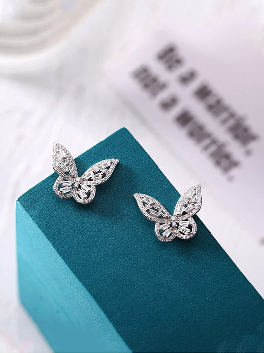 Yellow Chimes Earrings for Women and Girls White Stud Earrings for Women | Silver Toned Crystal Butterfly Shaped Stud Earrings | Birthday Gift for girls and women Anniversary Gift for Wife