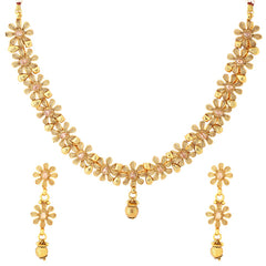 Yellow Chimes Jewellery Set for Women Gold Toned Floral Designed White Crystal Studded Choker Necklace Set with Earrings for Women and Girls
