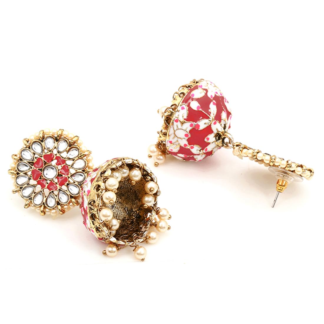 Kairangi Jhumka Earrings for Women Meenakari Jhumka Earrings Handcrafted Gold Toned Traditional Red Jhumka/Jhumki Earrings for Women and Girls
