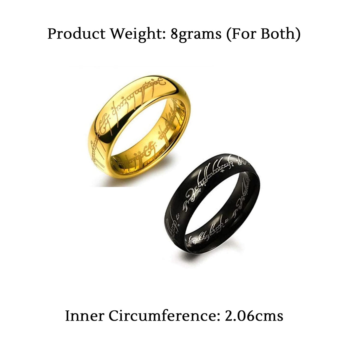 Yellow Chimes Combo 2 Pcs Lord of the Rings Genuine 100% Stainless Steel Gold/Black Rings for Men and Boys (8)