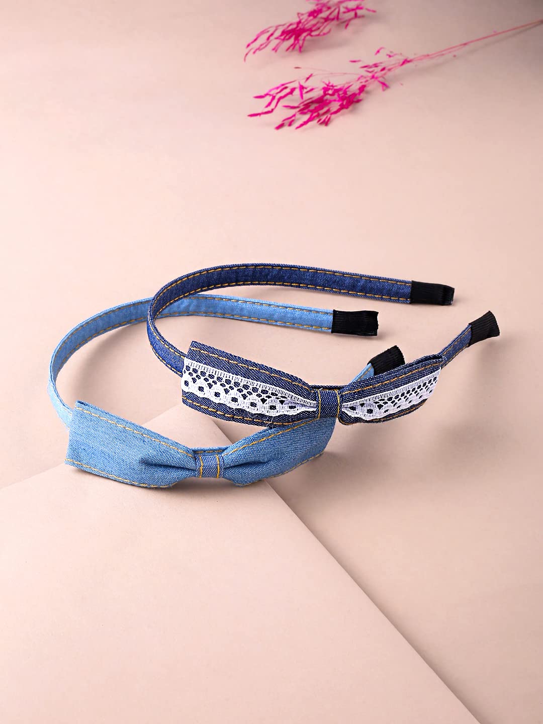 Yellow Chimes Hair Band for Girls Women Hair Accessories for Women Solid Denim Headband for Women Blue Fabric Hair Band for Girls 2 Pcs Bow Headband for Girls Hair Bands Hair Accessories Gift for Women & Girls