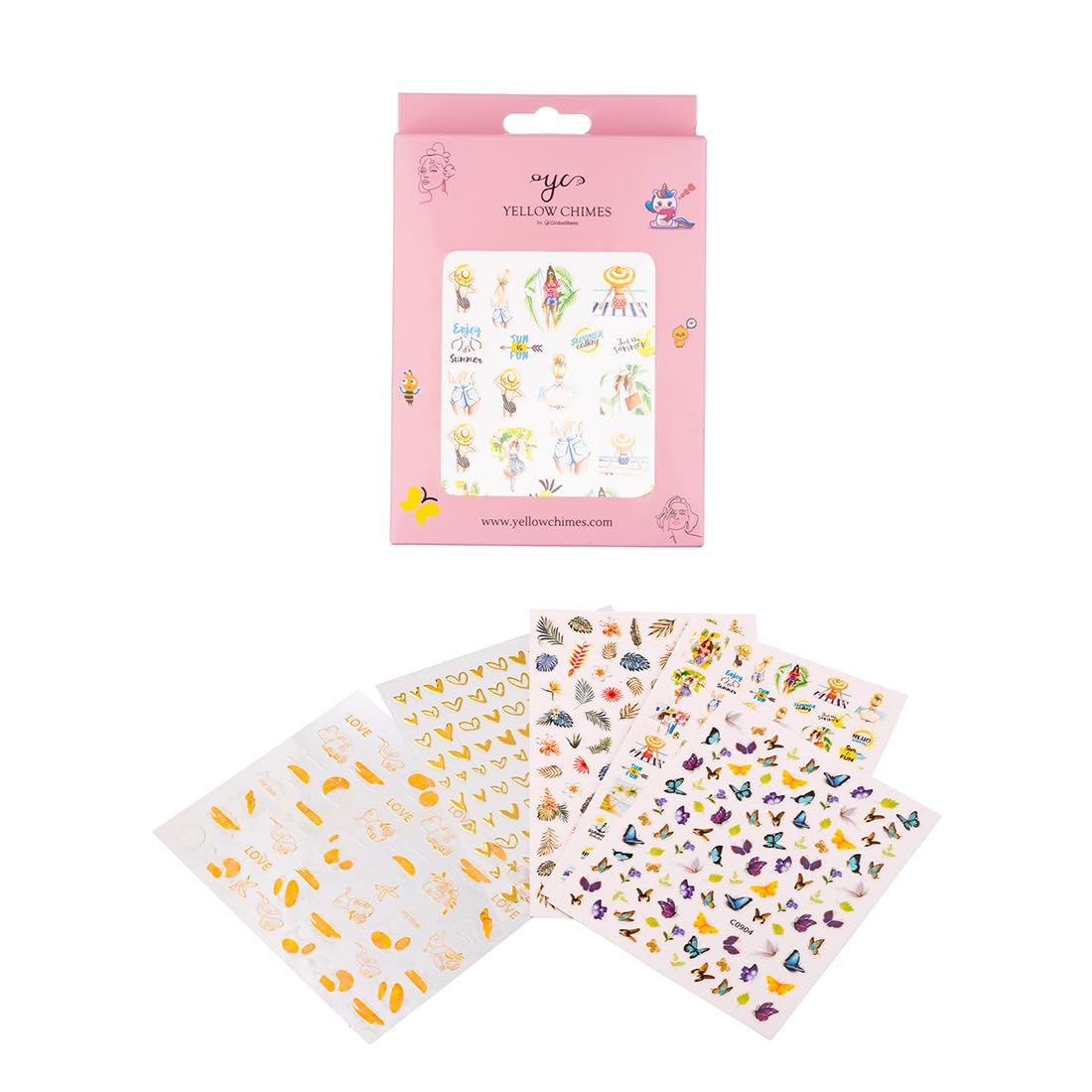 Yellow Chimes Nail Stickers for Womens and Girls Multicolor Self Adhesive Manicure Decoration Nail Stickers for Womens and Girls