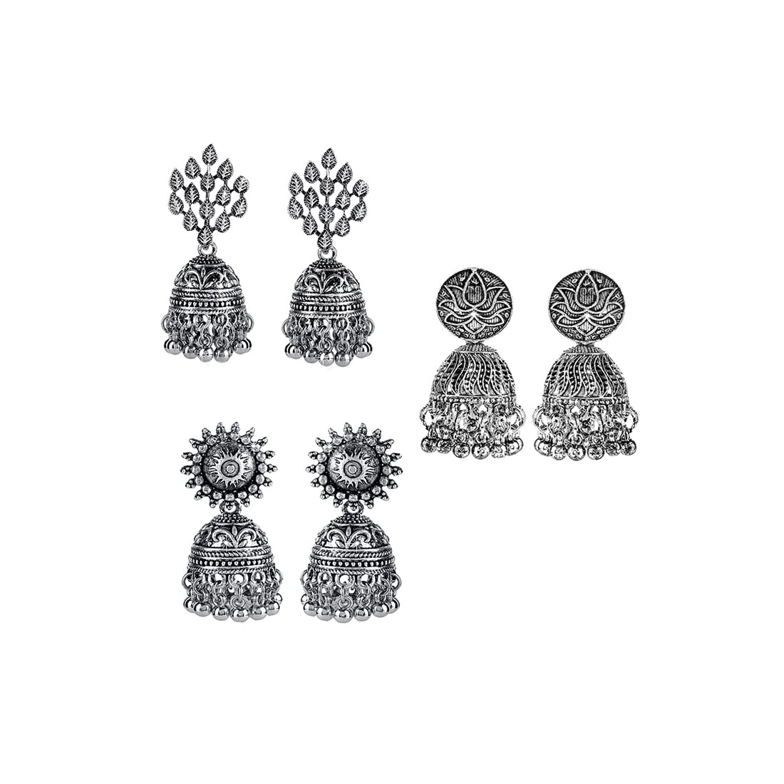 Kairangi Earrings for Women and Girls | Traditional Silver Oxidised Jhumka | German Silver Earring Set | Leaf Shaped Jhumki Earrings Combo | Birthday Gift For Girls and Women Anniversary Gift for Wife