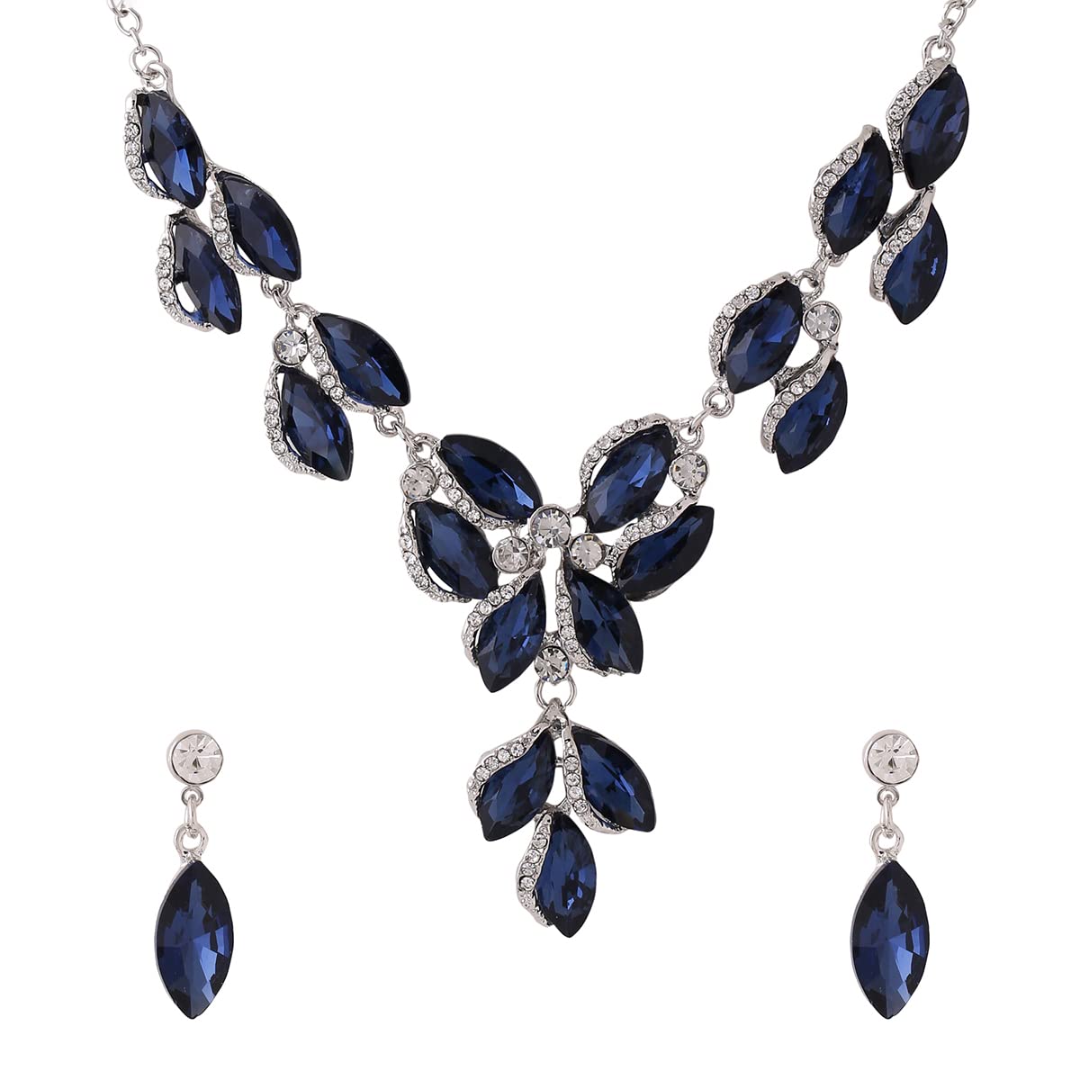 Yellow Chimes Jewellery Set For Women Dark Blue Oval Shaped Crystal Studded Necklace Set With Earring For Women and Girls