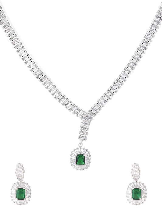 Yellow Chimes Jewellery Set for Women Rhodium-Plated Real Green Cubic Zircon Necklace Set Classic CZ Jewellery Set For Women and Girls.