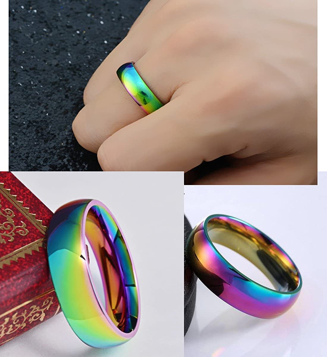 Yellow Chimes Rings for Women Band Ring Unique Rainbow Colors Never Fading Titanium Steel Ring for Women and Girls.