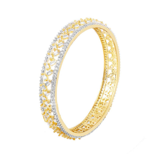 Yellow Chimes Classic Design 1 Pcs White AD/American Diamond Studded 18k Gold Plated Handcrafted Bangle for Women & Girls (2.4)