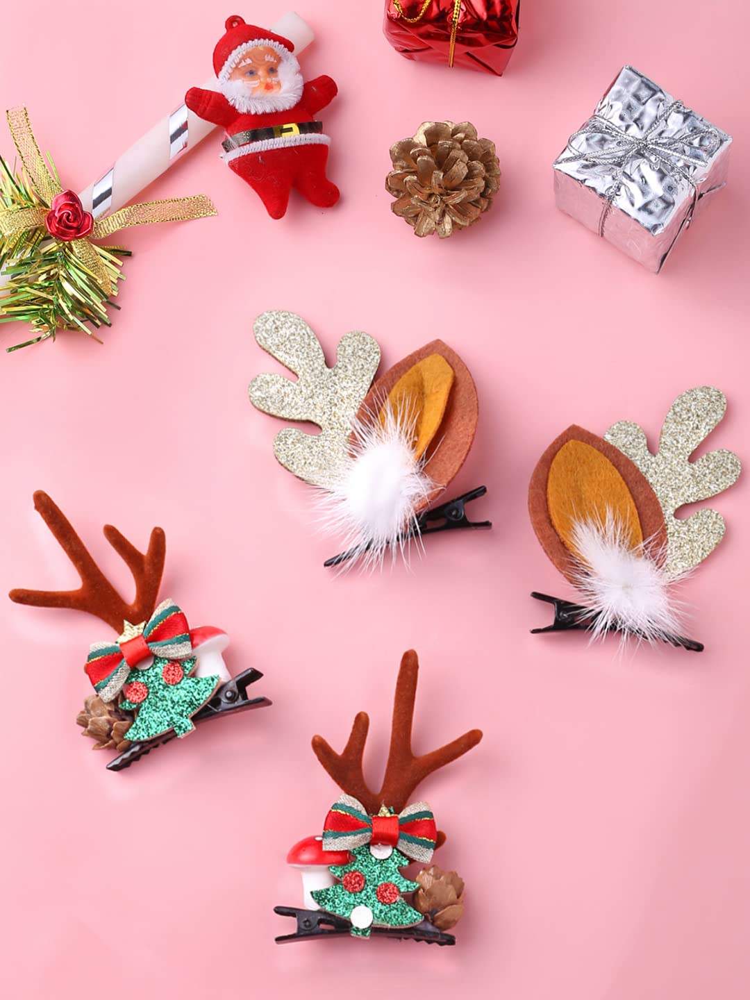 Melbees by Yellow Chimes Hair Clips for Women Girls Hair Accessories Winter Christmas Collection Hair Clip 4 Pcs Hair Clips Hairclips Cute Christmas Characters Alligator Clips for Hair Pins for Women