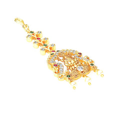 Yellow Chimes Classic AD/American Diamond Studded Gold Plated Lakshmi Design Maang Tikka for Women and Girls, Multicolor, Medium