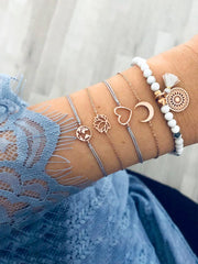 Kairangi Bracelet for Women and Girls Fashion Heart Chain Bracelets for Women | 5 Pcs Stackable Bead Bracelet | Stretch Beaded Layered Bracelet | Birthday Gift For girls and Women