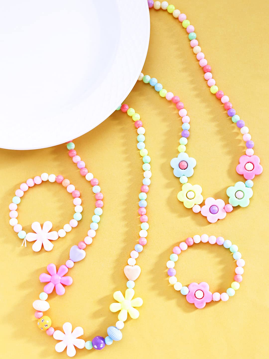 Melbees by Yellow Chimes Jewellery Set for Girls Combo of 2 Pair Colorful Resin Beads Floral design Pendant Bracelet Set Kids Jewellery Set for Girls