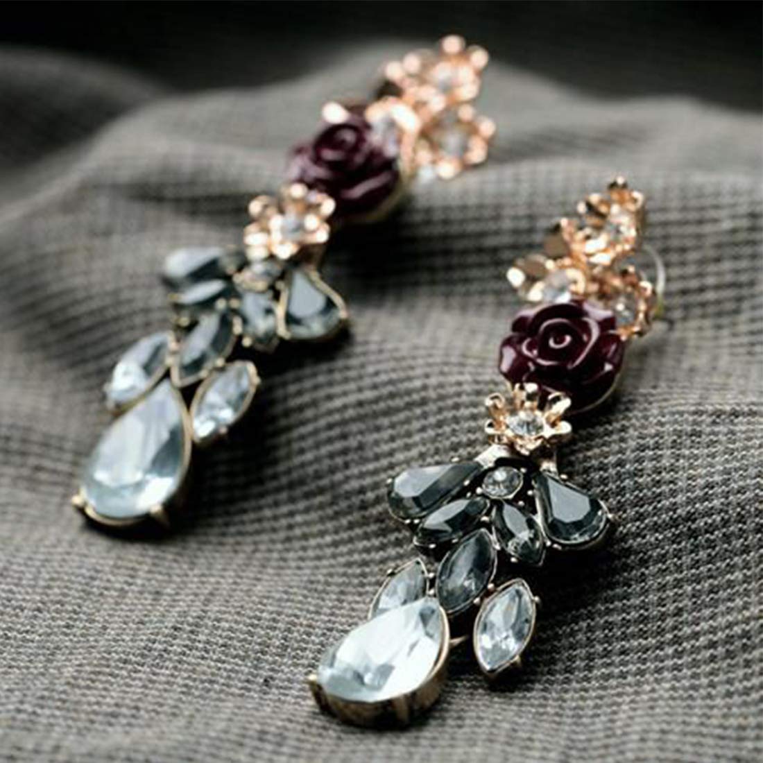 Yellow Chimes Elegant Rose Flower Rhinestone Crystal Dangle Earrings For Women and Girl's