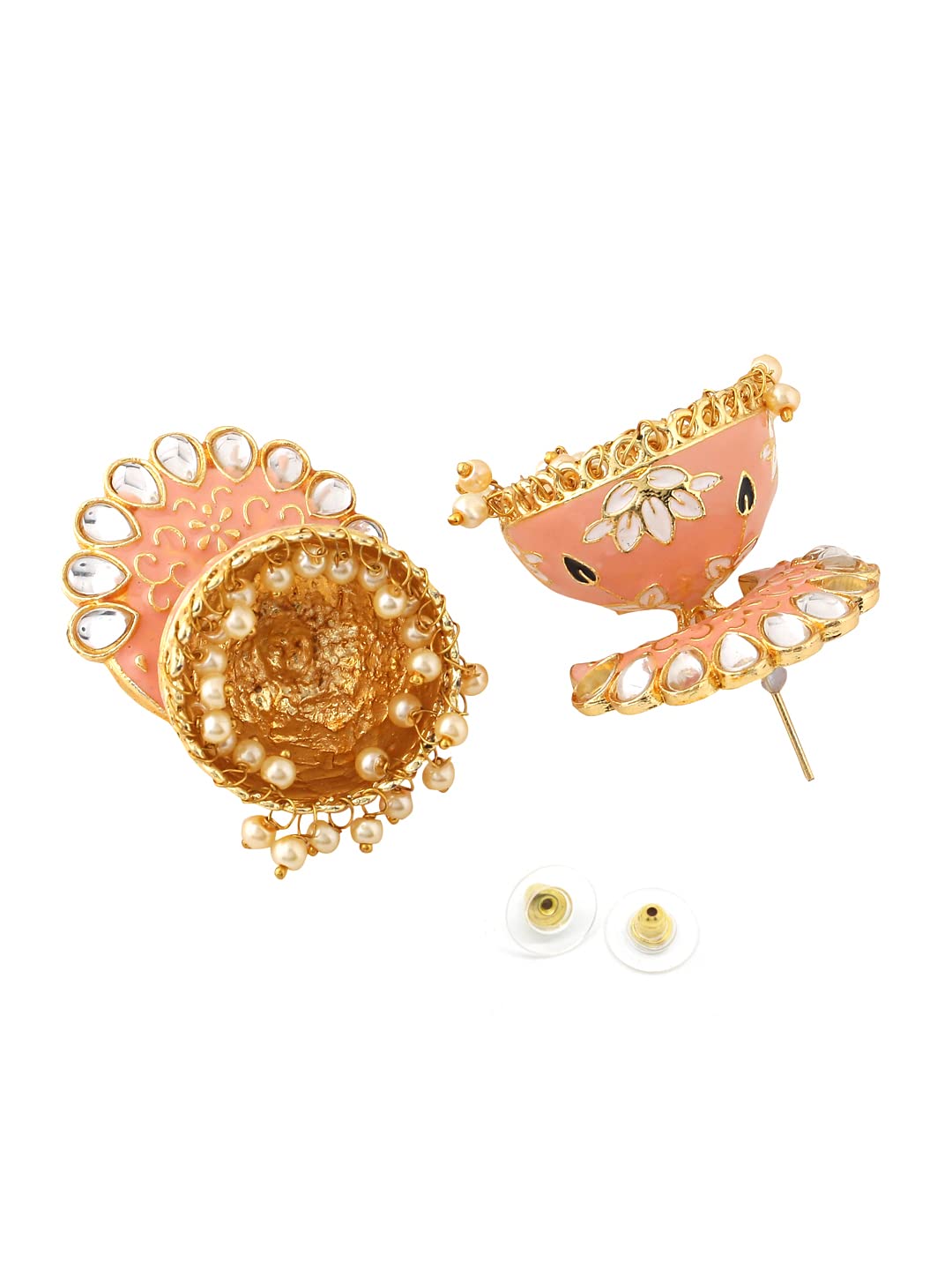 Yellow Chimes Earrings For Women Peach Color Pearl and Stone Studded Meenakari Jhumka Earrings For Women and Girls