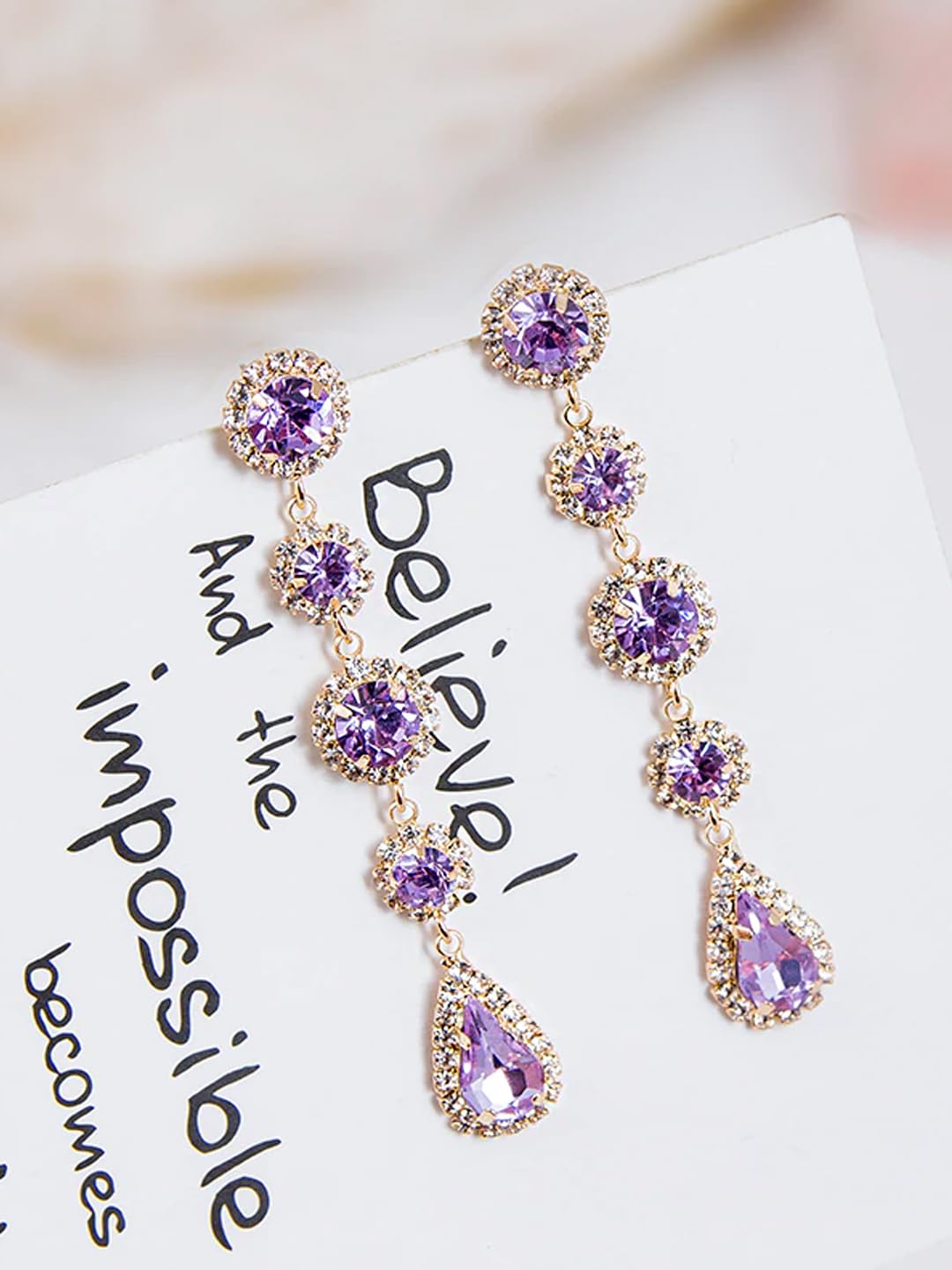 Kairangi Earrings for Women and Girls Fashion Crystal Dangler Earrings | Gold Plated Purple Long Danglers Earrings | Birthday Gift for girls & women Anniversary Gift for Wife