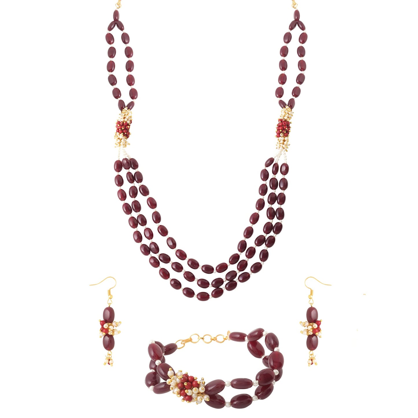 Yellow Chimes Jewellery Set for Women and Girls Beads Necklaces Set | Multilayer Maroon Beads Beaded Designed Necklace Set | Birthday Gift for girls and women Anniversary Gift for Wife