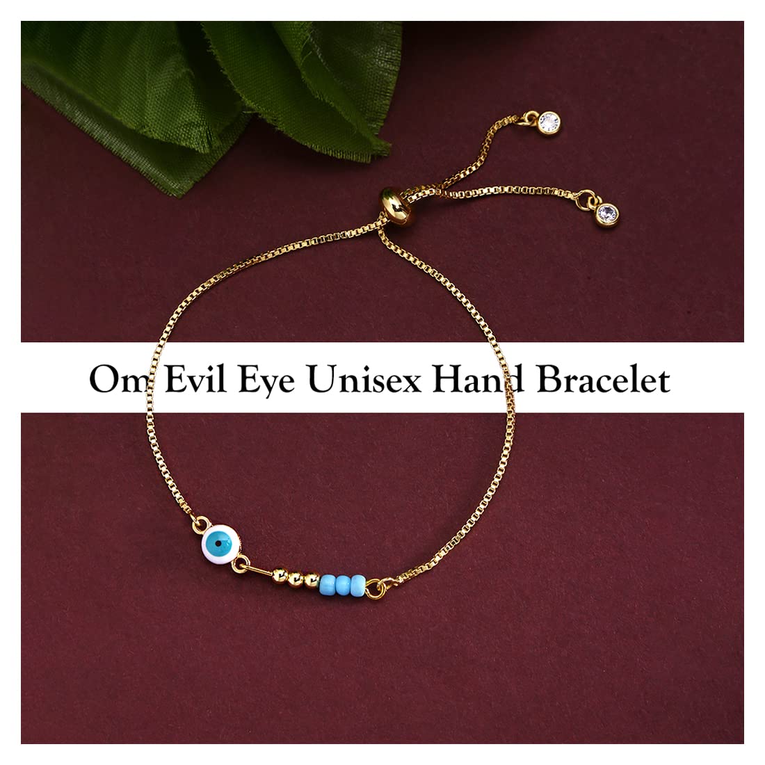 Yellow Chimes Evil Eye Beads Gold Plated Adjustable Unisex Hand Bracelet for Men and Women, Medium