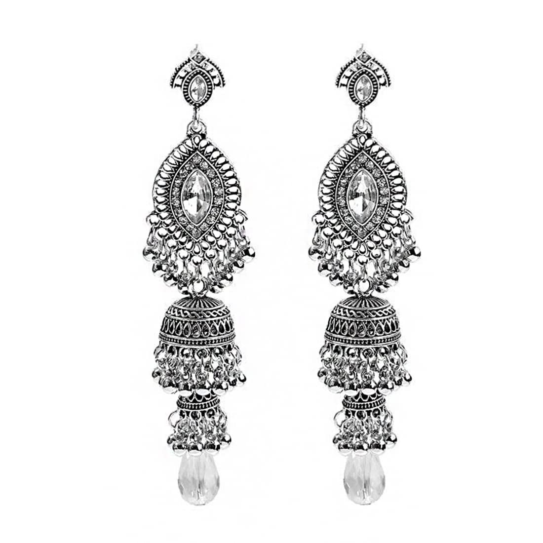 Yellow Chimes Earring For Women Silver Tone Antique Bohemian Crystal Studded Jhumka Designed Dangler Earring For Women and Girls