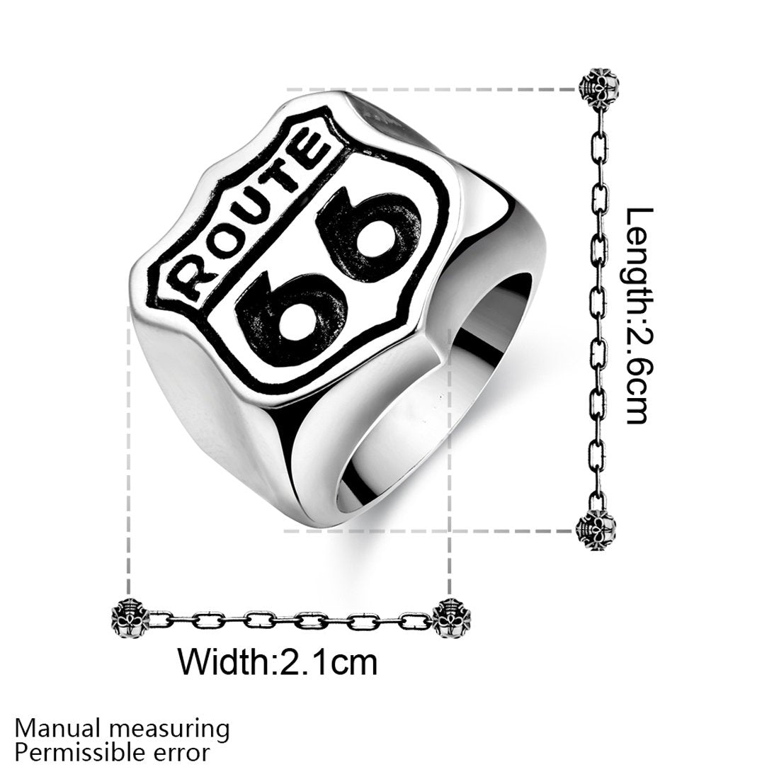 Yellow Chimes Rings for Men Famous 'Route 66' Symbol Silver-Oxidized Stainless Steel Bikers Ring for Men and Boys