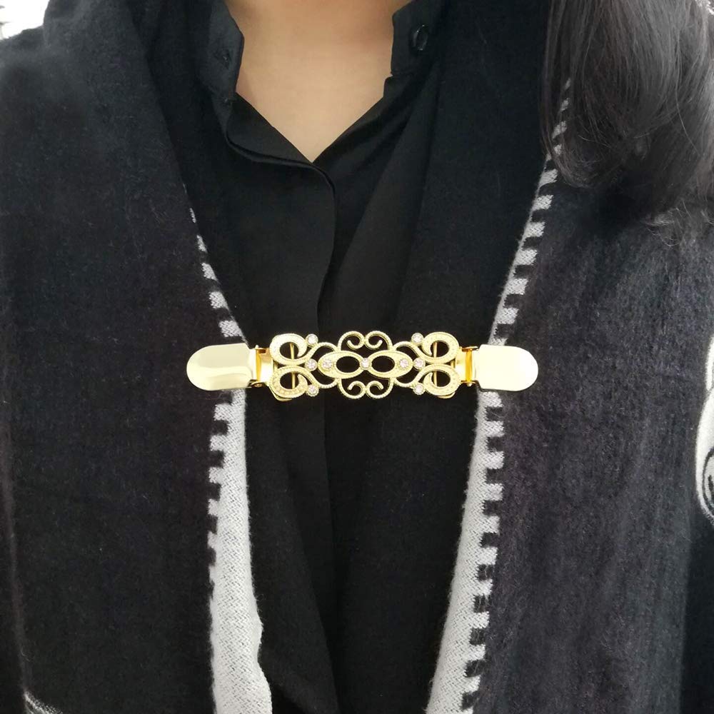 Yellow Chimes Elegant Cardigan Brooch Sweater Collar Shawl Clip Classic Design Stylish Gold Plated Brooch for Women