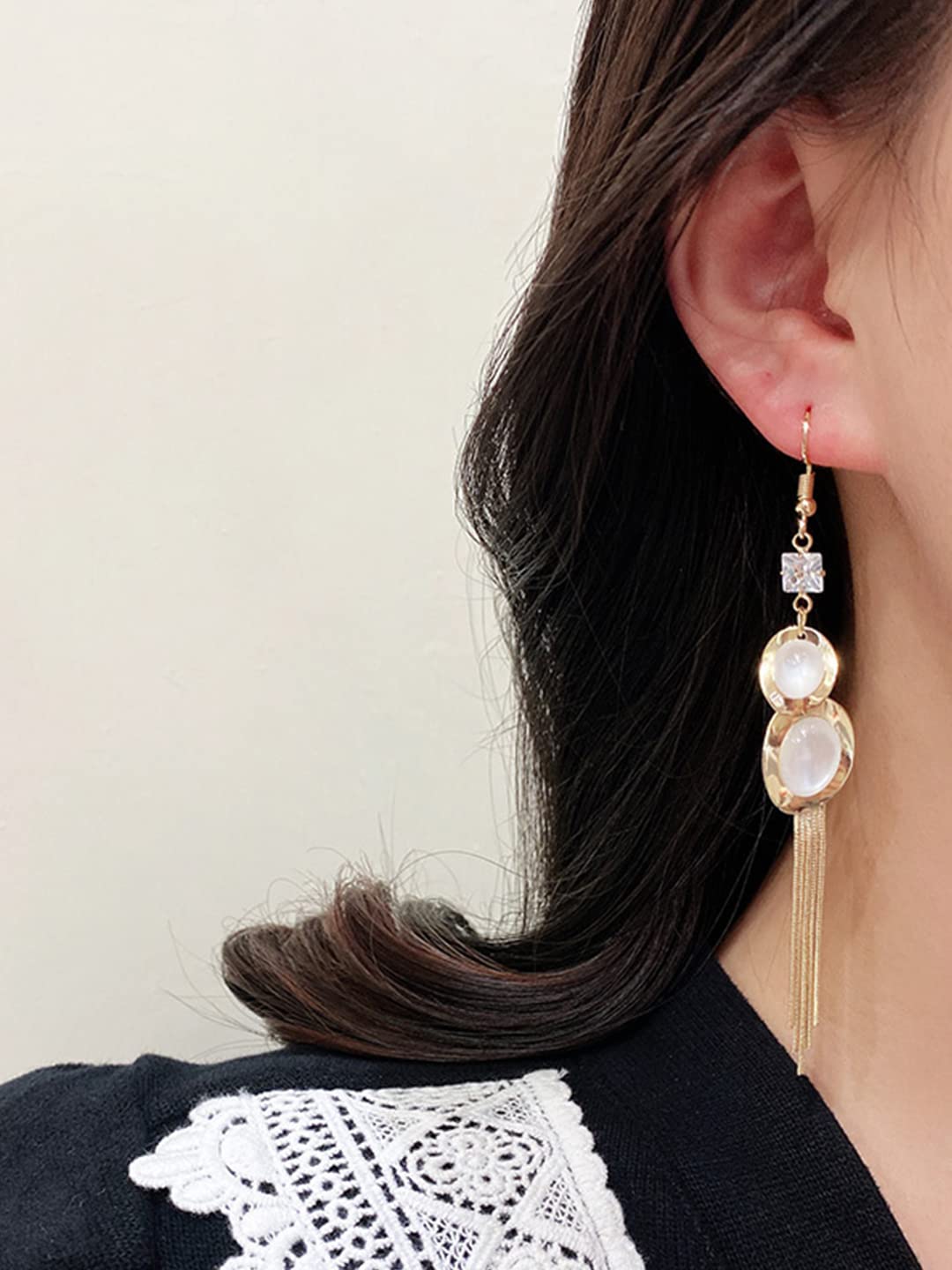 Yellow Chimes Earrings for Women and Girls Pearl Dangler | Gold Toned White Stone Studded Long Danglers Earrings | Birthday Gift for girls and women Anniversary Gift for Wife