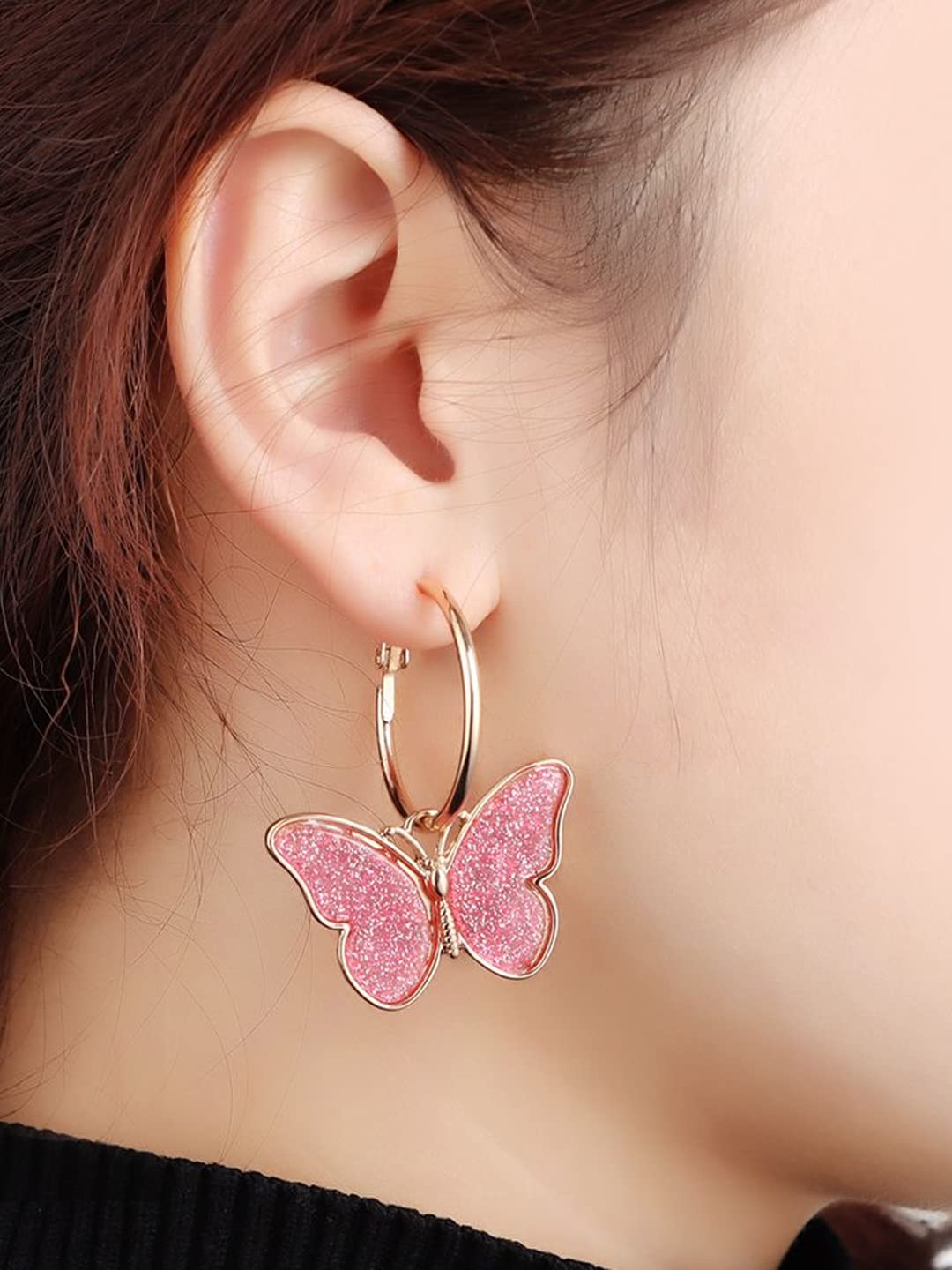 Yellow Chimes Earrings for Women and Girls Drop Earrings for Girls | Gold Plated Pink Color Butterfly Drop Earrings | Birthday Gift for girls and women Anniversary Gift for Wife