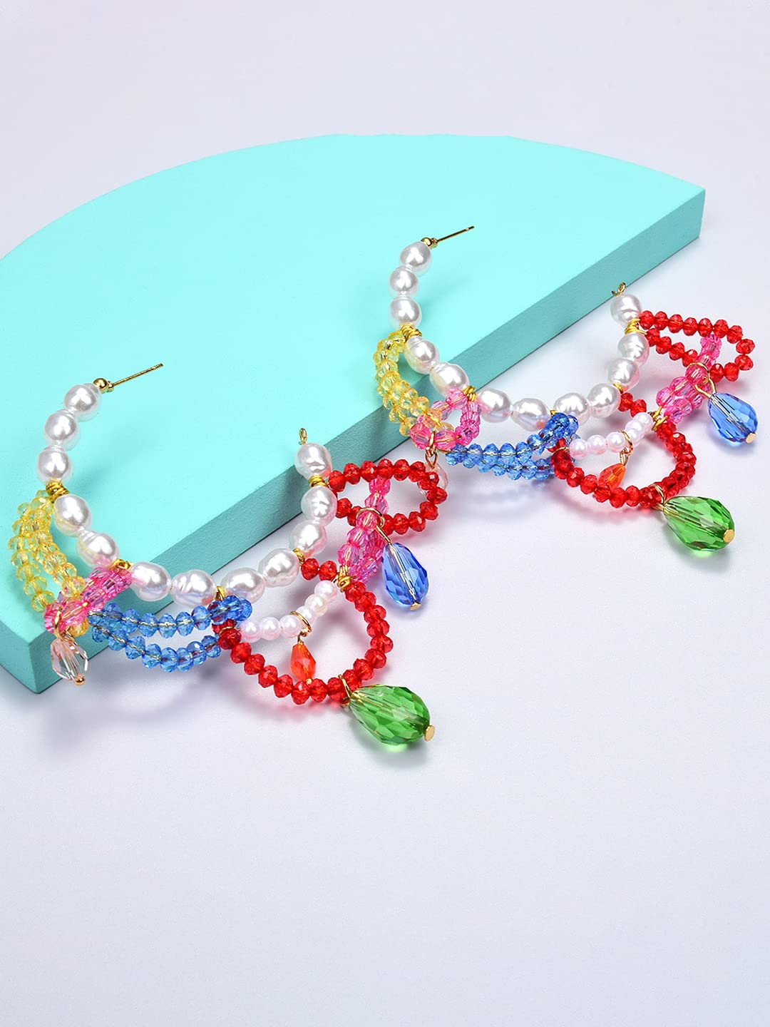 Yellow Chimes Earrings For Women Multicolor Beads Hanging Round Hoop Earrings For Women and Girls