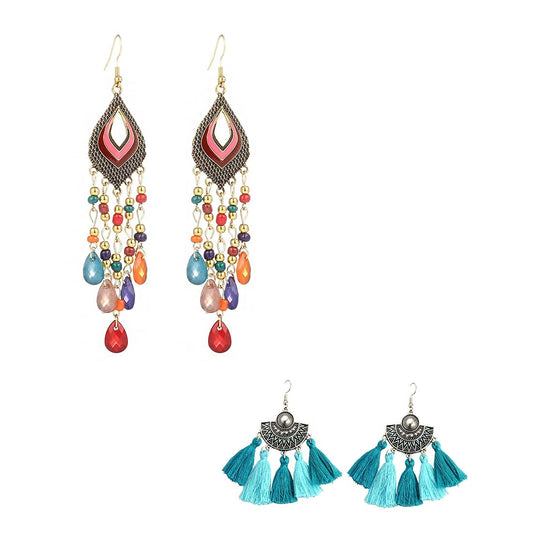 Yellow Chimes Earrings for Women and Girls | 2 Pair Combo of Bohemian Designed Tassel Earrings | Birthday Gift for Girls and Women Anniversary Gift for Wife