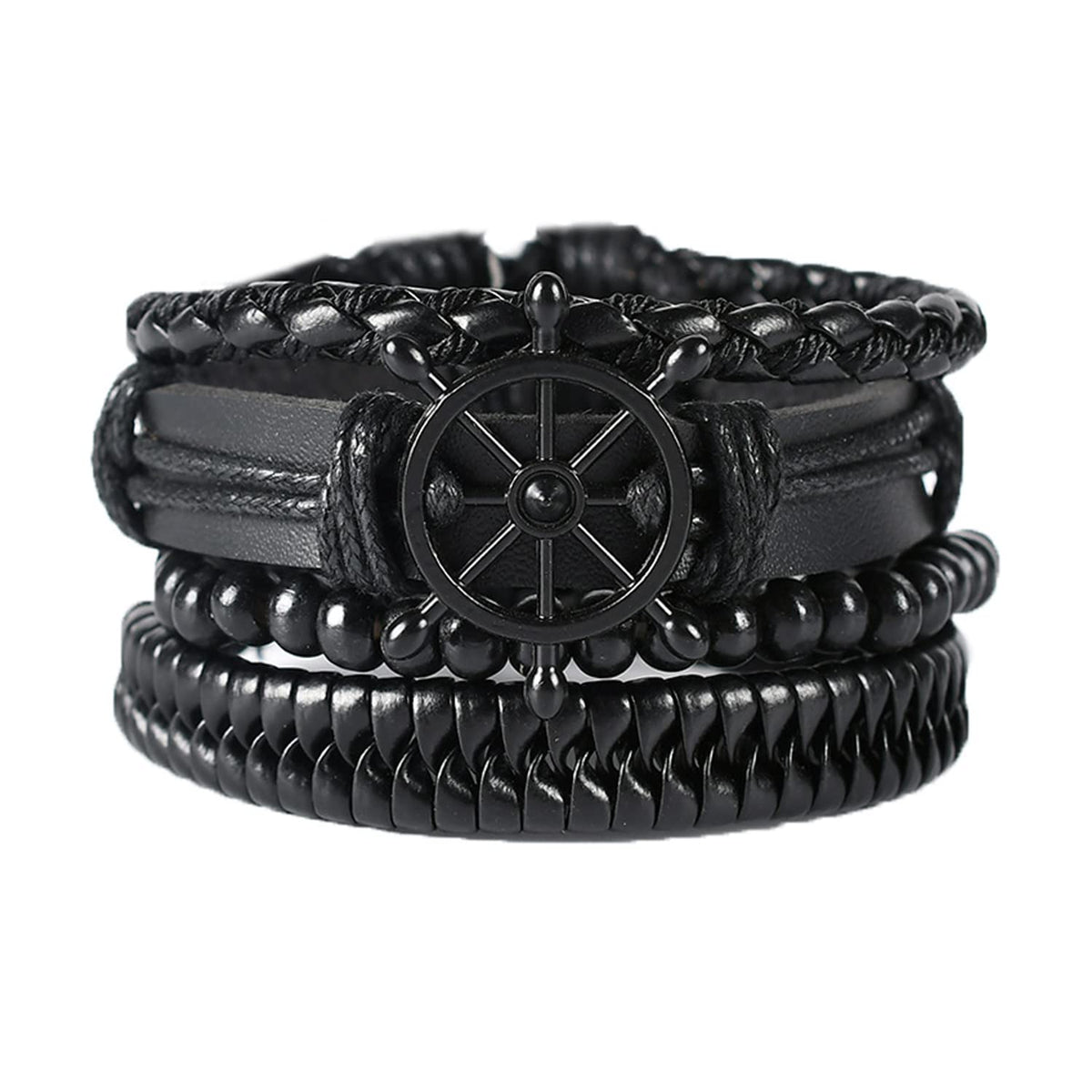 Kairangi Bracelets for Men and Boys Leather Bracelet Set for Men Multi Layered Leather Wrap Wrist Bracelet | Birthday Gift for Men & Boys Anniversary Gift for Husband (Design 14)