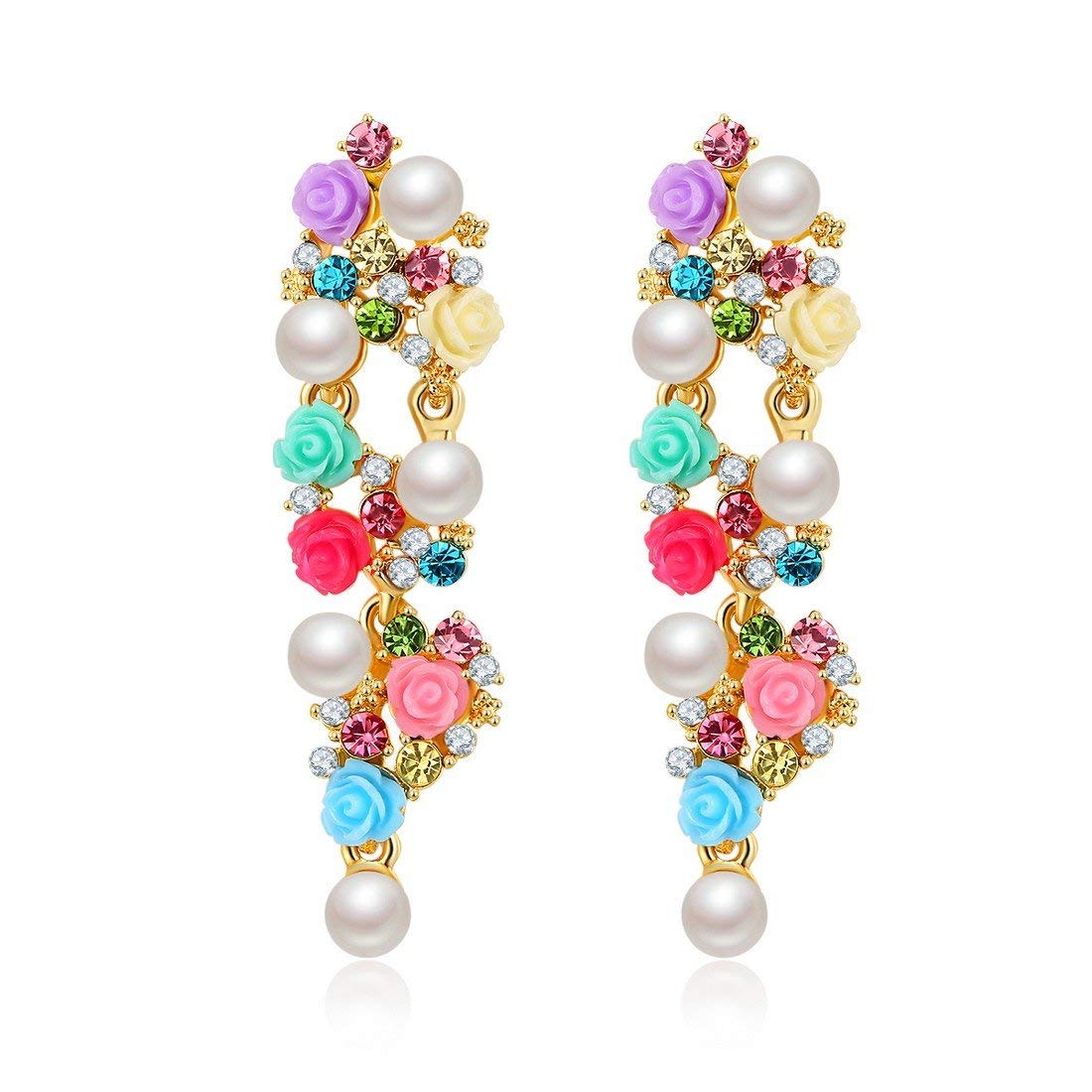 Yellow Chimes Pearl Earrings for Women Fashion Collection Multicolor Rose Floral Design Gold Plated Danglers Earrings For Women