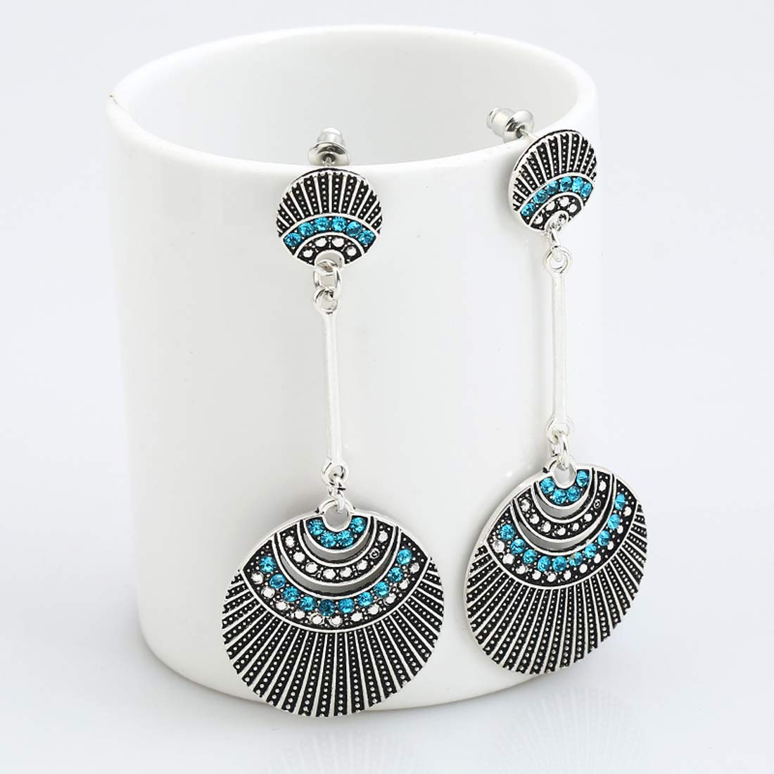 Yellow Chimes Fashion Tribal Looks Base Metal Silver, Blue Tassel Earring for Women