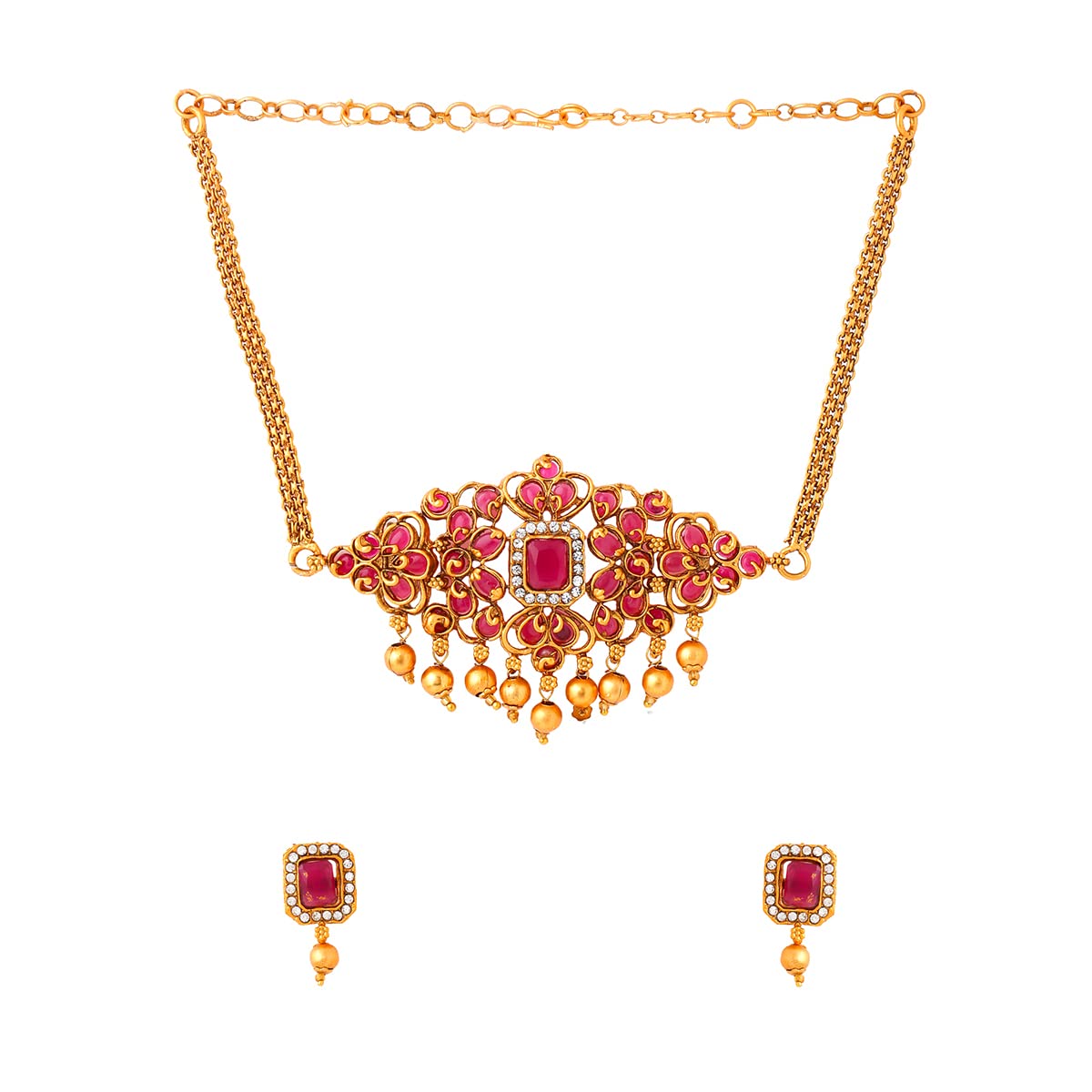 Yellow Chimes Jewellery Set for Women and Girls Traditional Red Kundans Necklace Set Gold Plated Multilayer Necklace Set | Birthday Gift for girls and women Anniversary Gift for Wife