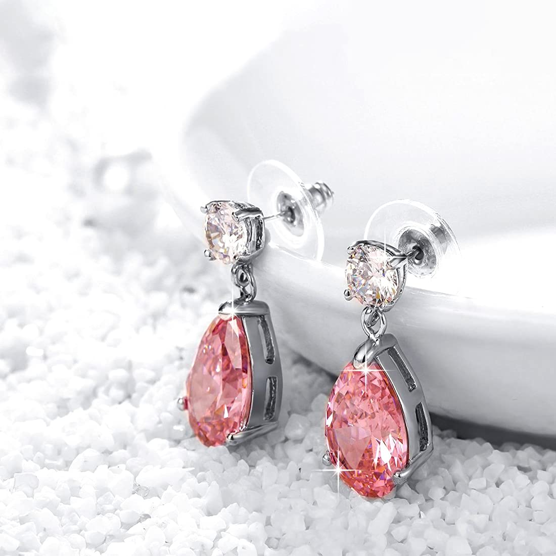 Kairangi Earrings for Women and Girls | Fashion Pink Stone Studded Crystal Drop | Silver Tone Drop Earring | Oval Shaped Drop Earrings | Birthday Gift for Girls and Women Anniversary Gift for Wife