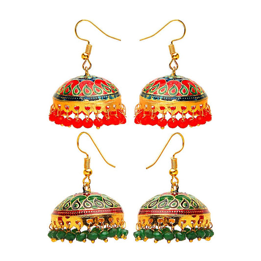 Kairangi Meenakari Earrings for women Handcrafted Meenakari Combo 2 Pairs Traditional Jhumka/Jhumki Earrings for Women and Girls (MNKR 15)