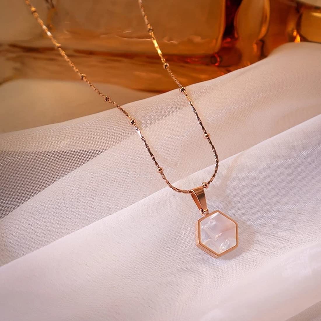 Yellow Chimes Chian Pendant for Women Rose Gold-Plated Stainless Steel White Charm Chain Pendant Necklace For Women and Girls