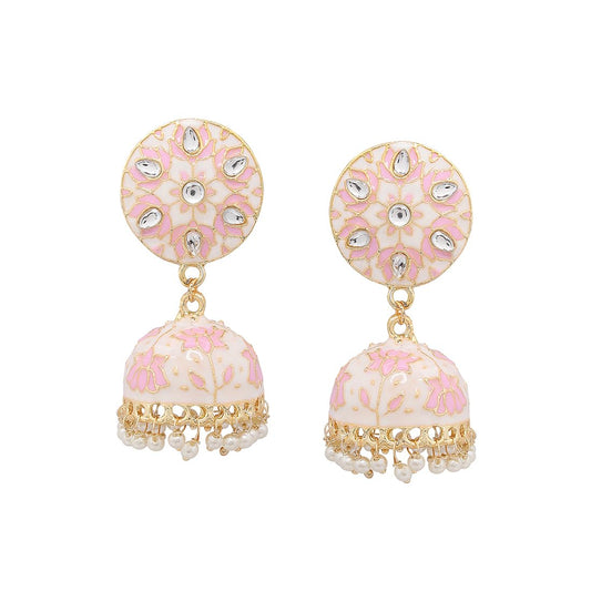 Kairangi Jhumka Earrings for Women Traditional Gold Plated Pink Flower Meenakari Kundan Jhumki/Jhumka Earrings for Women and Girls