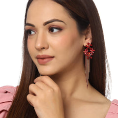Yellow Chimes Crystal Danglers Earrings for Women Floral Shaped Crystal Red Long Chain Dangler Earrings for Women and Girls