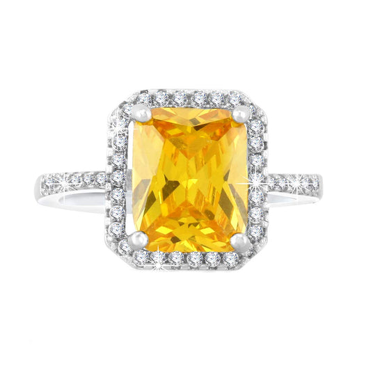 Yellow Chimes Rings for Women Elegant Sparkling White and Yellow Stoned Crystal Square Shaped Silver toned Rings for Women and Girl's