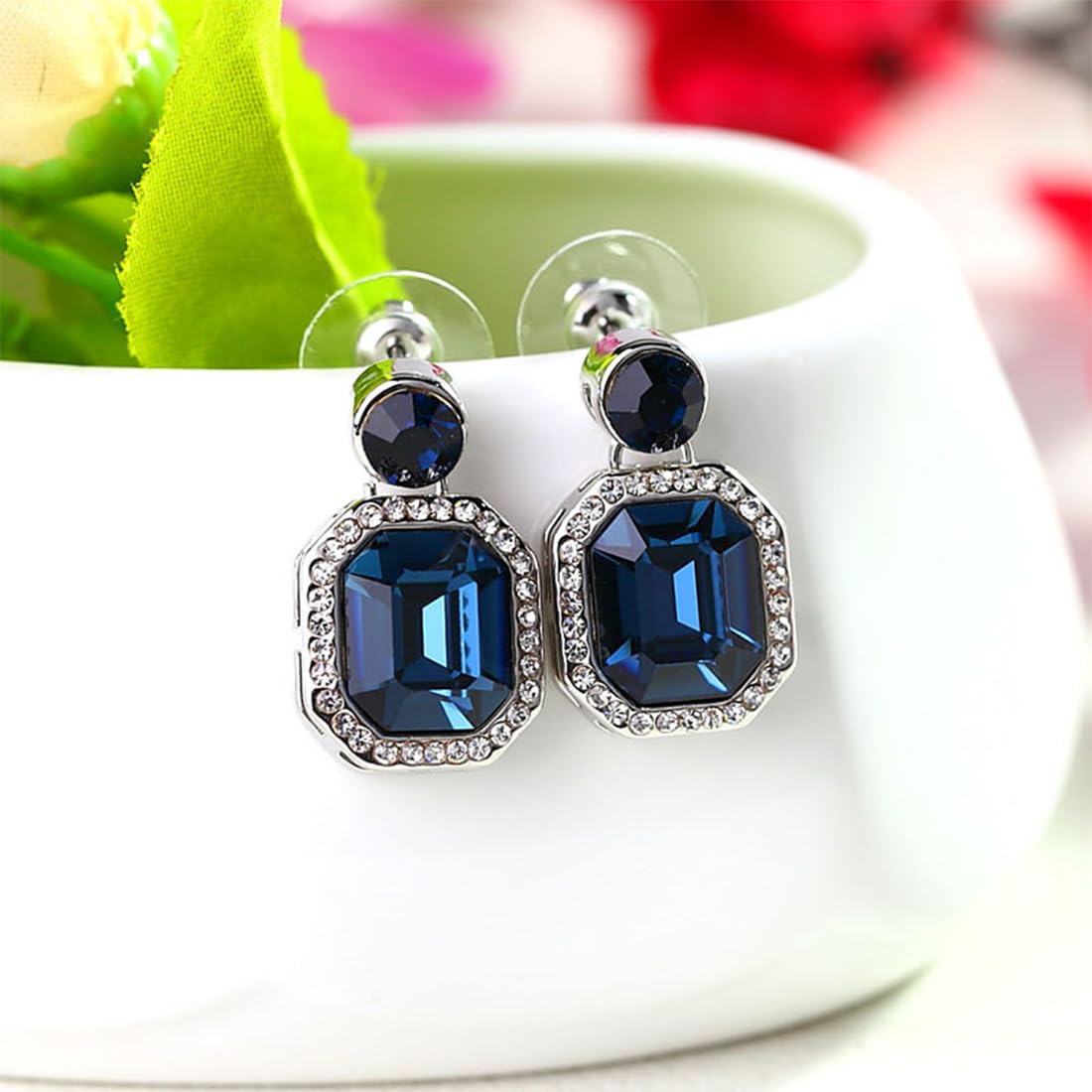 Kairangi Drop Earrings for Women Silver Plated Classic Crystal Blue Drop Earrings for Women and Girls.