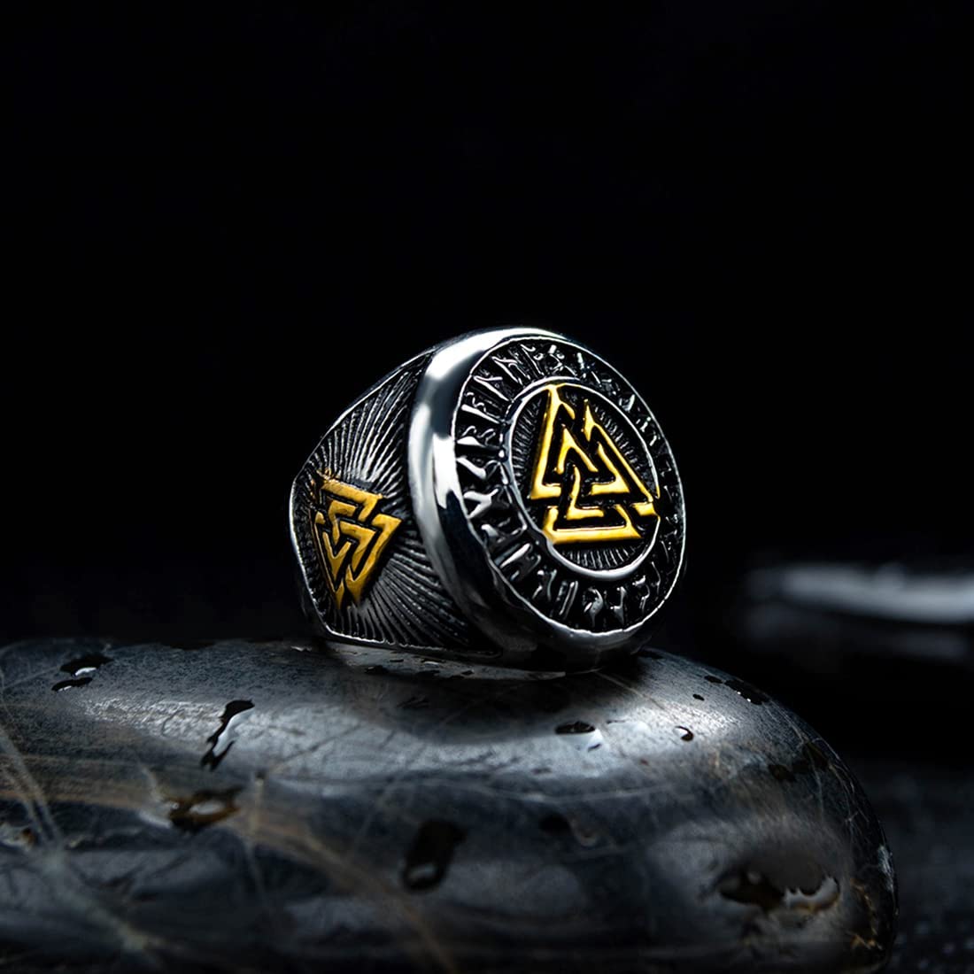 Yellow Chimes Rings for MenSilver toned Yellow and Black colored Stainless Steel Band Designed Metal Rings for Men and Boys