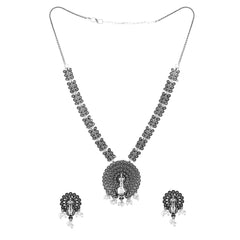 Yellow Chimes Jewellery Set for Women and Girls Traditional Silver Oxidised Jewellery Set Silver Necklace Set for Women | Peacock Shaped Oxidized Necklace Set | Birthday Gift For Girls and Women Anniversary Gift for Wife