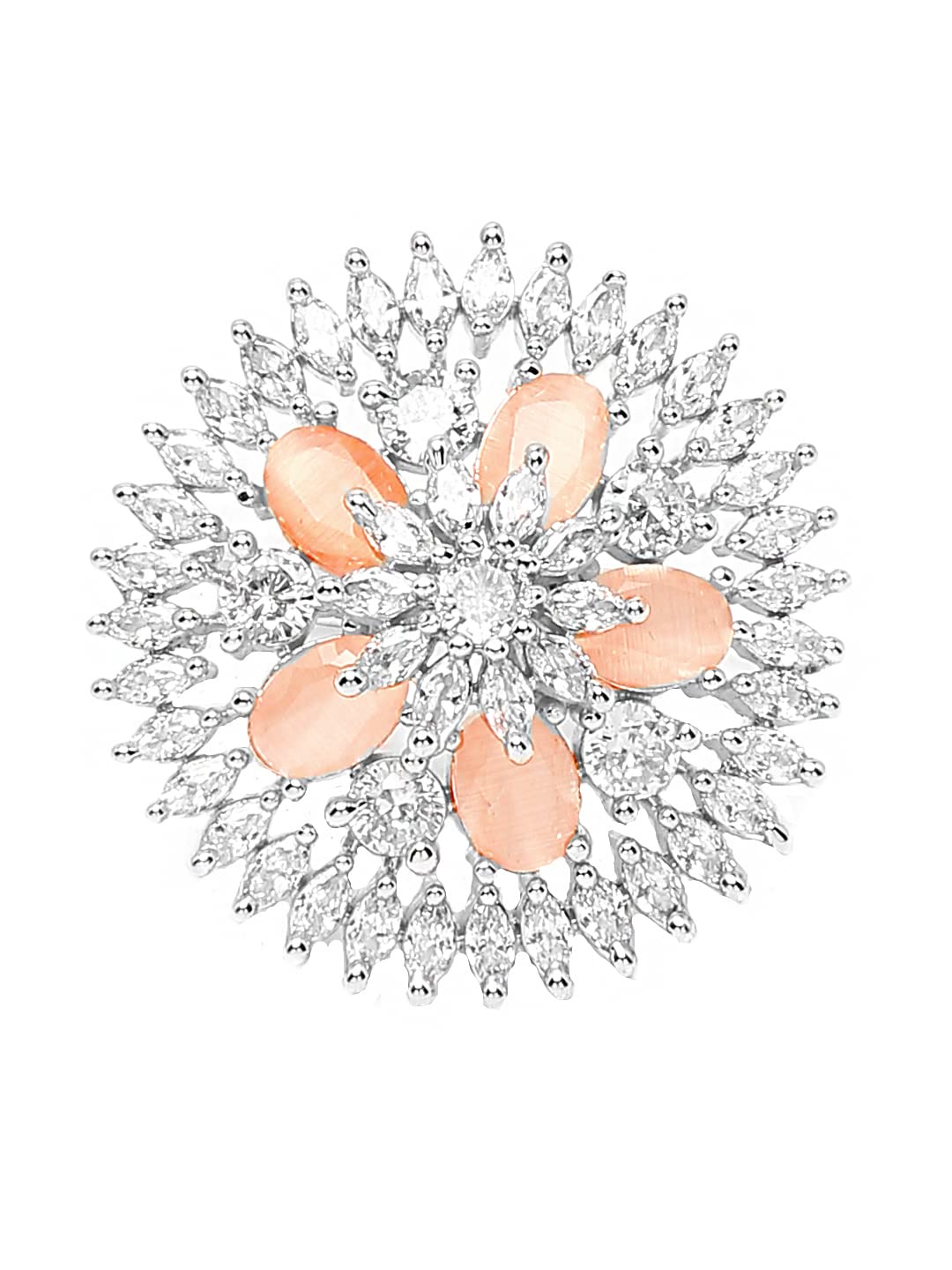 Yellow Chimes Rings for Women American Diamond Ring Rhodium-Plated Crystal AD-Studded Floral Finger Ring For Women and Girls. (RGX 4)