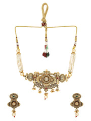 Yellow Chimes Jewellery Set for Women Gold Toned Crystal Studded with Beads Peacock Designed Choker Necklace Set with Earrings for Women and Girls